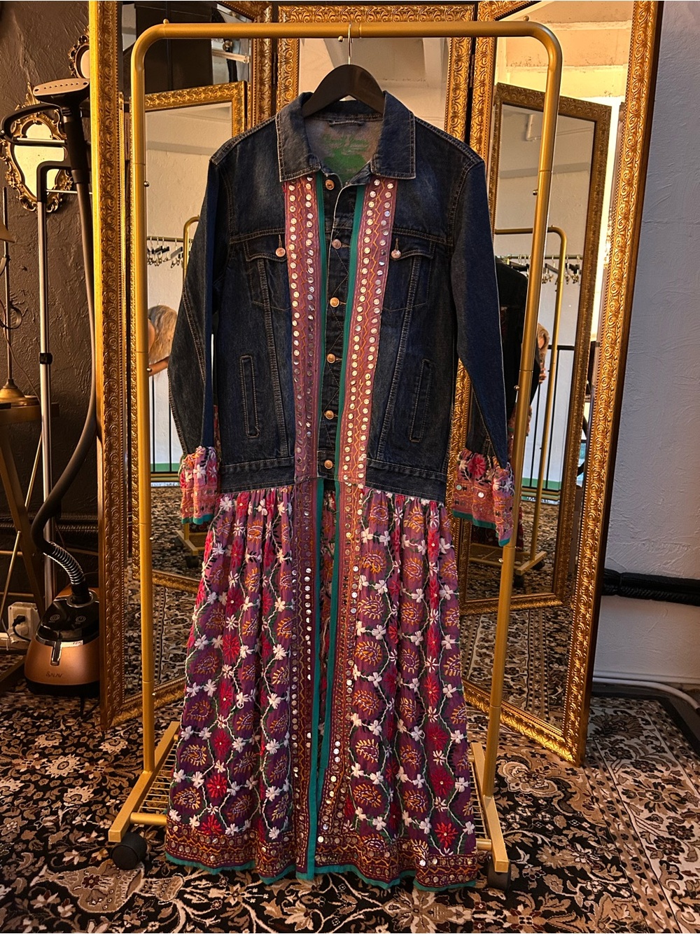 Embroidered Denim Jacket Dress in Plum Multicolor